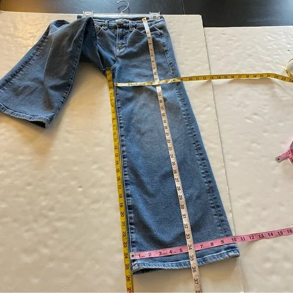 Good American Good Waist Palazzo Crop Jeans Womens Size 26 XS 2 Blue 453 Flare - Picture 10 of 12